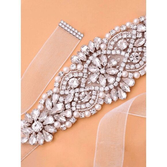 Rhinestone Beaded Wedding Bridal Prom Crystal Applique Sash Waist Belt NEW main image 7